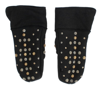 Dolce & Gabbana Elegant Studded Gray Wool Gloves - Sandy Store ByNet