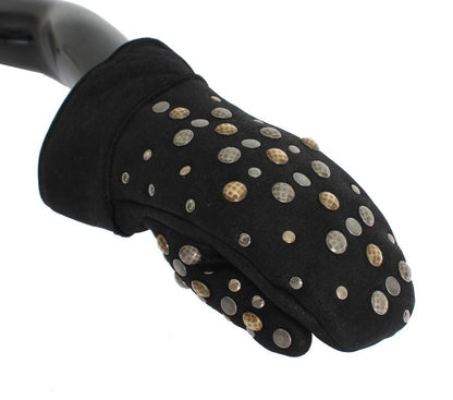 Dolce & Gabbana Elegant Studded Gray Wool Gloves - Sandy Store ByNet