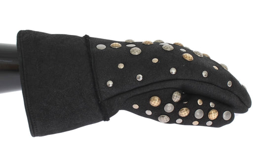 Dolce & Gabbana Elegant Studded Gray Wool Gloves - Sandy Store ByNet