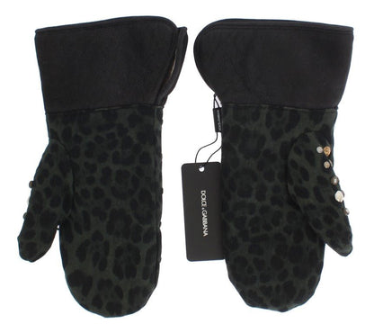 Dolce & Gabbana Elegant Studded Gray Wool Shearling Gloves - Sandy Store ByNet