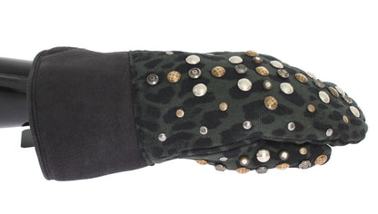 Dolce & Gabbana Elegant Studded Gray Wool Shearling Gloves - Sandy Store ByNet