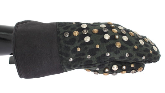 Dolce & Gabbana Elegant Studded Gray Wool Shearling Gloves - Sandy Store ByNet