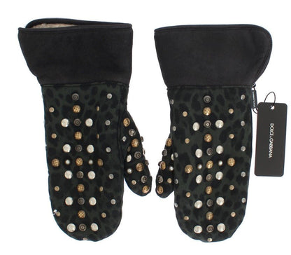 Dolce & Gabbana Elegant Studded Gray Wool Shearling Gloves - Sandy Store ByNet