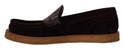 Dolce & Gabbana Elegant Suede Crocodile Loafers in Brown - Sandy Store ByNet