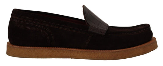 Dolce & Gabbana Elegant Suede Crocodile Loafers in Brown - Sandy Store ByNet