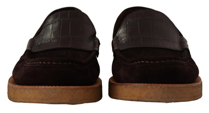 Dolce & Gabbana Elegant Suede Crocodile Loafers in Brown - Sandy Store ByNet