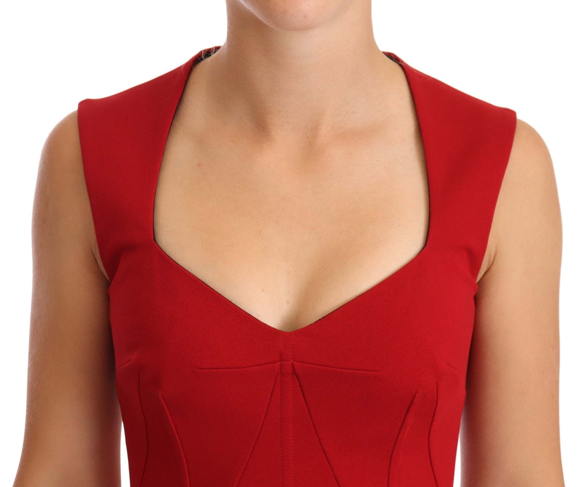 Dolce & Gabbana Elegant Sweetheart Midi Dress in Red - Sandy Store ByNet