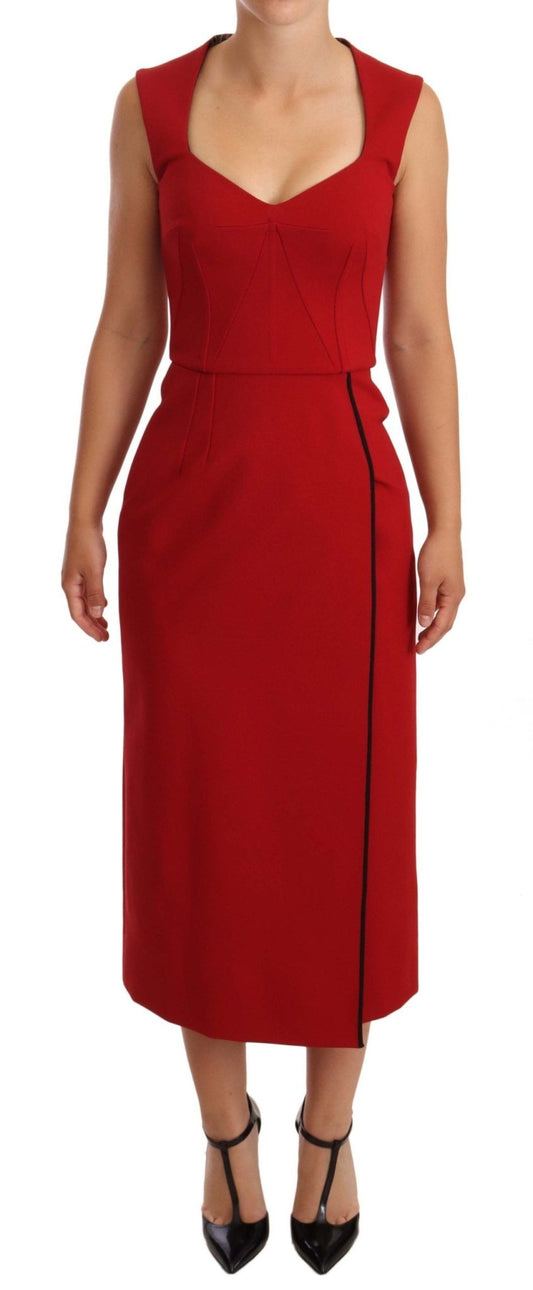Dolce & Gabbana Elegant Sweetheart Midi Dress in Red - Sandy Store ByNet