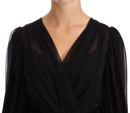 Dolce & Gabbana Elegant V - Neck Silk Blend Mini Dress - Sandy Store ByNet