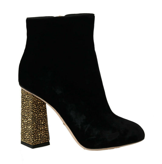 Dolce & Gabbana Elegant Velvet Ankle Boots with Crystal Heels - Sandy Store ByNet
