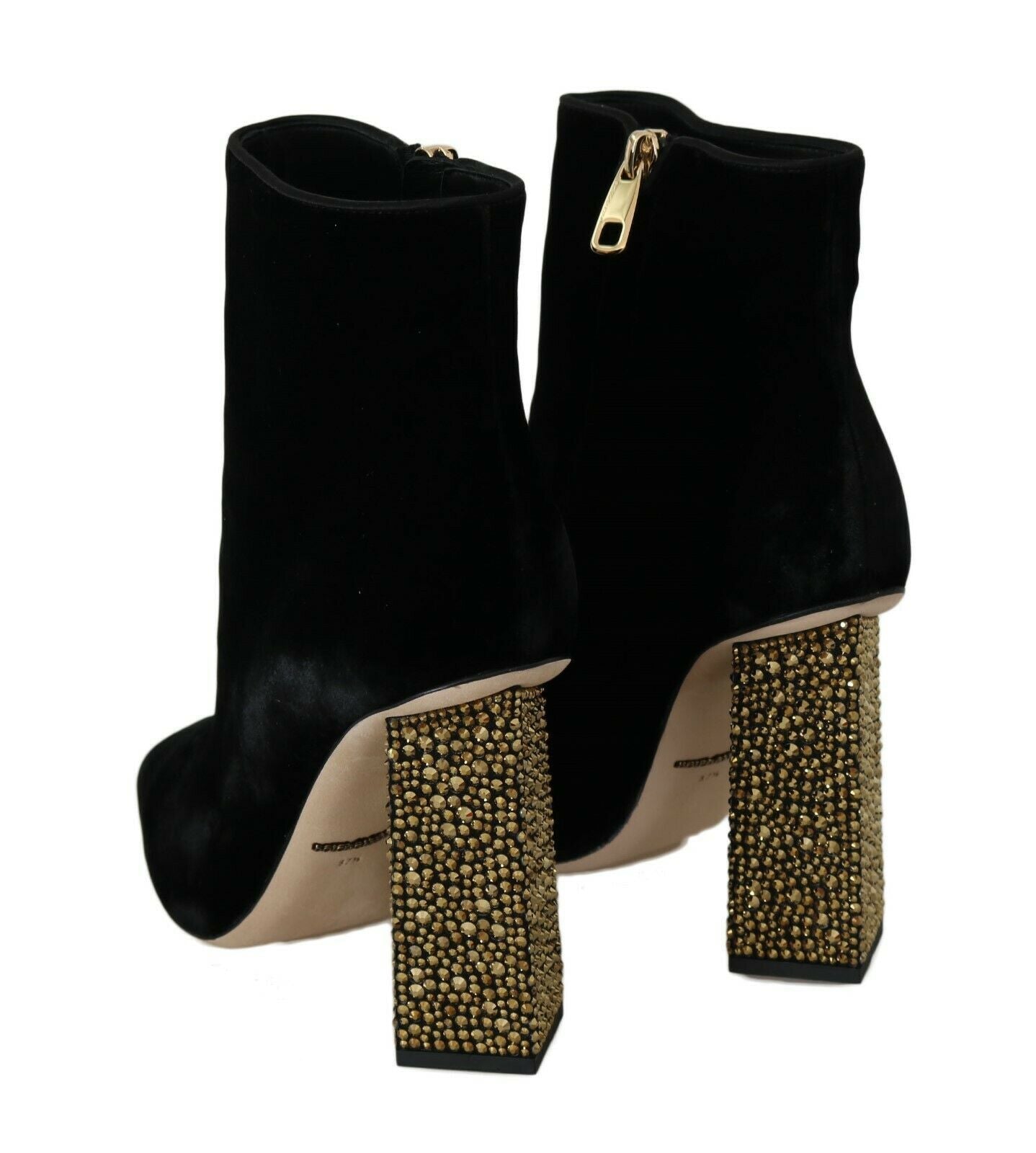 Dolce & Gabbana Elegant Velvet Ankle Boots with Crystal Heels - Sandy Store ByNet