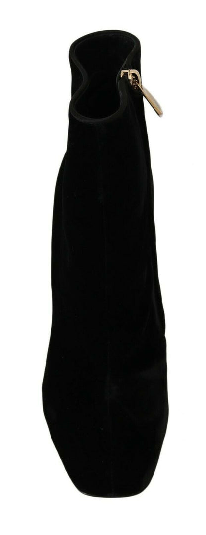 Dolce & Gabbana Elegant Velvet Ankle Boots with Crystal Heels - Sandy Store ByNet