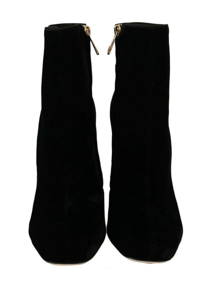 Dolce & Gabbana Elegant Velvet Ankle Boots with Crystal Heels - Sandy Store ByNet