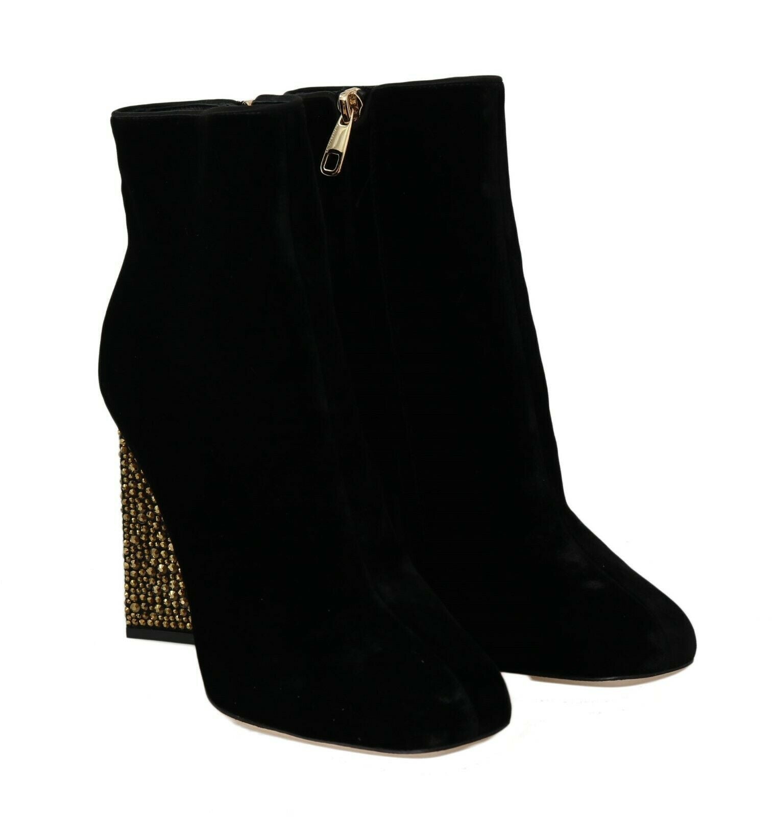 Dolce & Gabbana Elegant Velvet Ankle Boots with Crystal Heels - Sandy Store ByNet