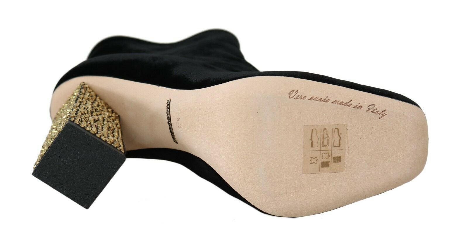 Dolce & Gabbana Elegant Velvet Ankle Boots with Crystal Heels - Sandy Store ByNet