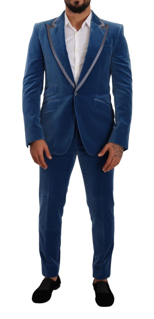 Dolce & Gabbana Elegant Velvet Blue Slim Fit Suit - Sandy Store ByNet