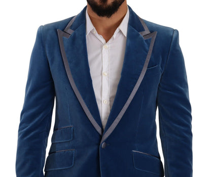 Dolce & Gabbana Elegant Velvet Blue Slim Fit Suit - Sandy Store ByNet