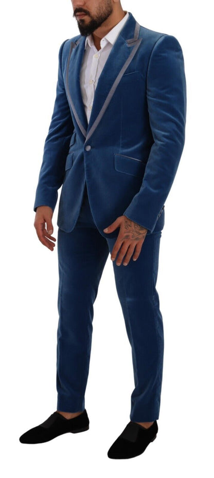 Dolce & Gabbana Elegant Velvet Blue Slim Fit Suit - Sandy Store ByNet