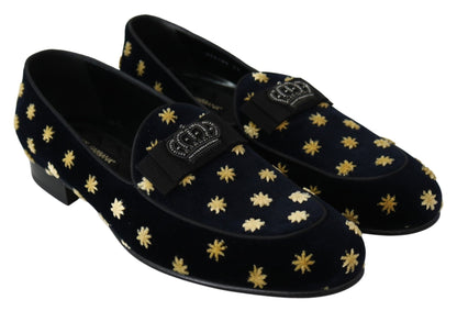 Dolce & Gabbana Elegant Velvet Crown Embroidery Loafers - Sandy Store ByNet