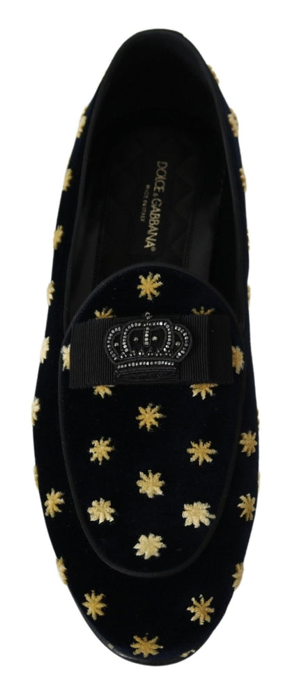 Dolce & Gabbana Elegant Velvet Crown Embroidery Loafers - Sandy Store ByNet