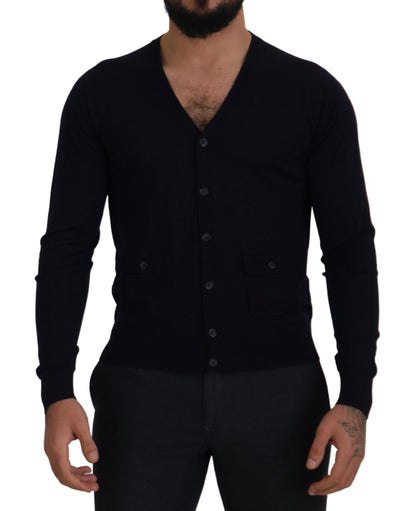Dolce & Gabbana Elegant Virgin Wool Cardigan Sweater in Blue – IT46 | S par Dolce & Gabbana | Disponible sur Sandy Store ByNet