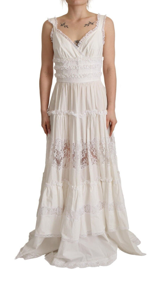 Dolce & Gabbana Elegant White A - Line Tiered Maxi Dress - Sandy Store ByNet