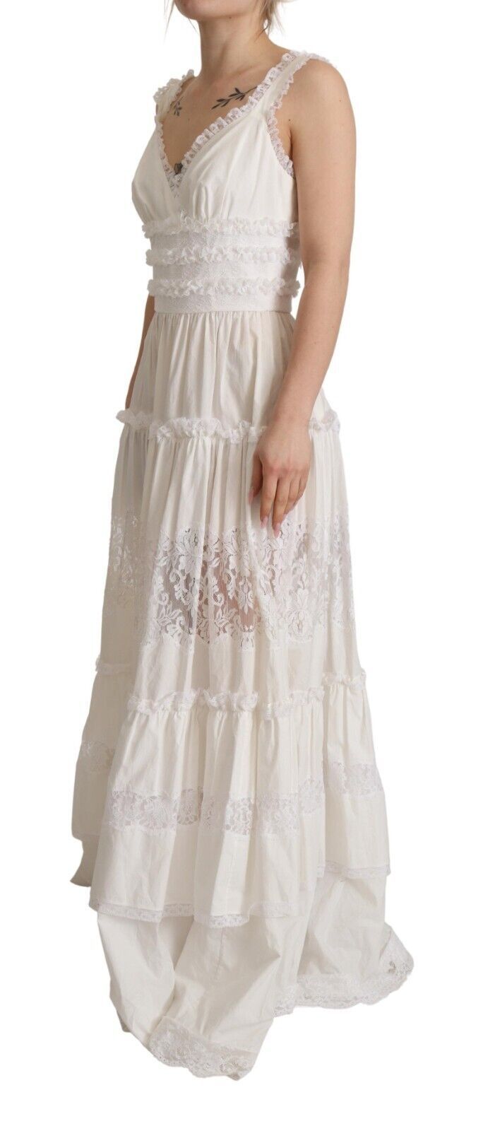 Dolce & Gabbana Elegant White A - Line Tiered Maxi Dress - Sandy Store ByNet