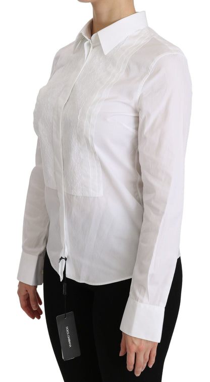 Dolce & Gabbana Elegant White Collared Long Sleeve Polo Top - Sandy Store ByNet