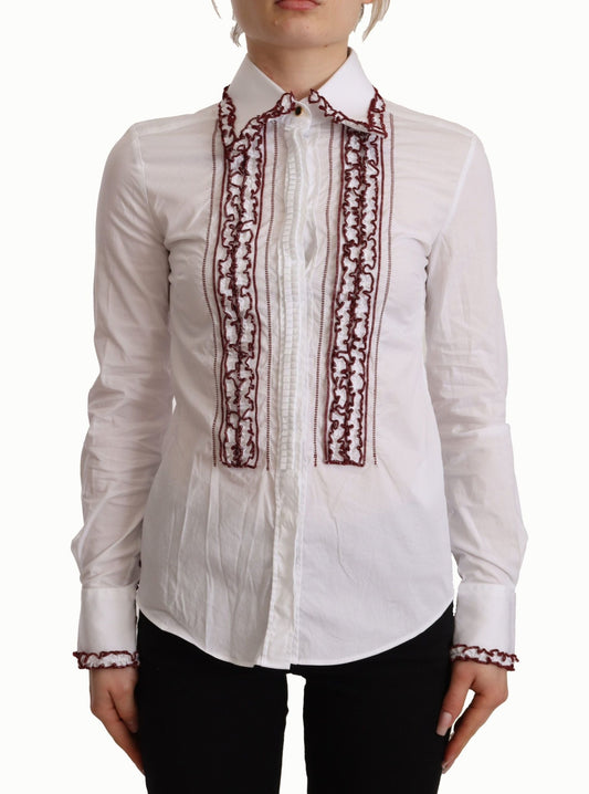 Dolce & Gabbana Elegant White Cotton Long Sleeve Polo Top - Sandy Store ByNet