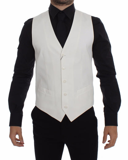 Dolce & Gabbana Elegant White Cotton Silk Dress Vest - Sandy Store ByNet
