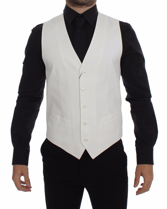Dolce & Gabbana Elegant White Cotton Silk Dress Vest - Sandy Store ByNet