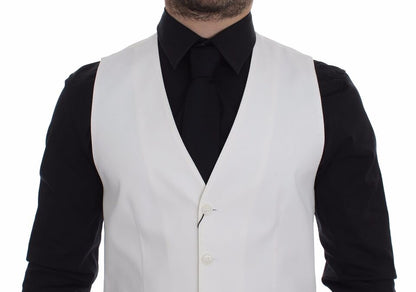Dolce & Gabbana Elegant White Cotton Silk Dress Vest - Sandy Store ByNet
