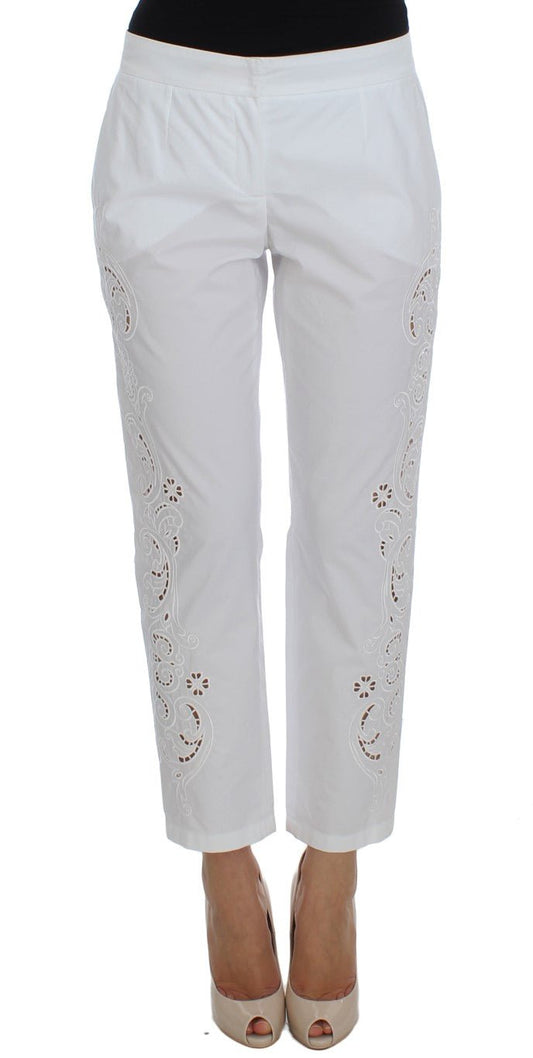 Dolce & Gabbana Elegant White Floral Cutout Dress Pants - Sandy Store ByNet