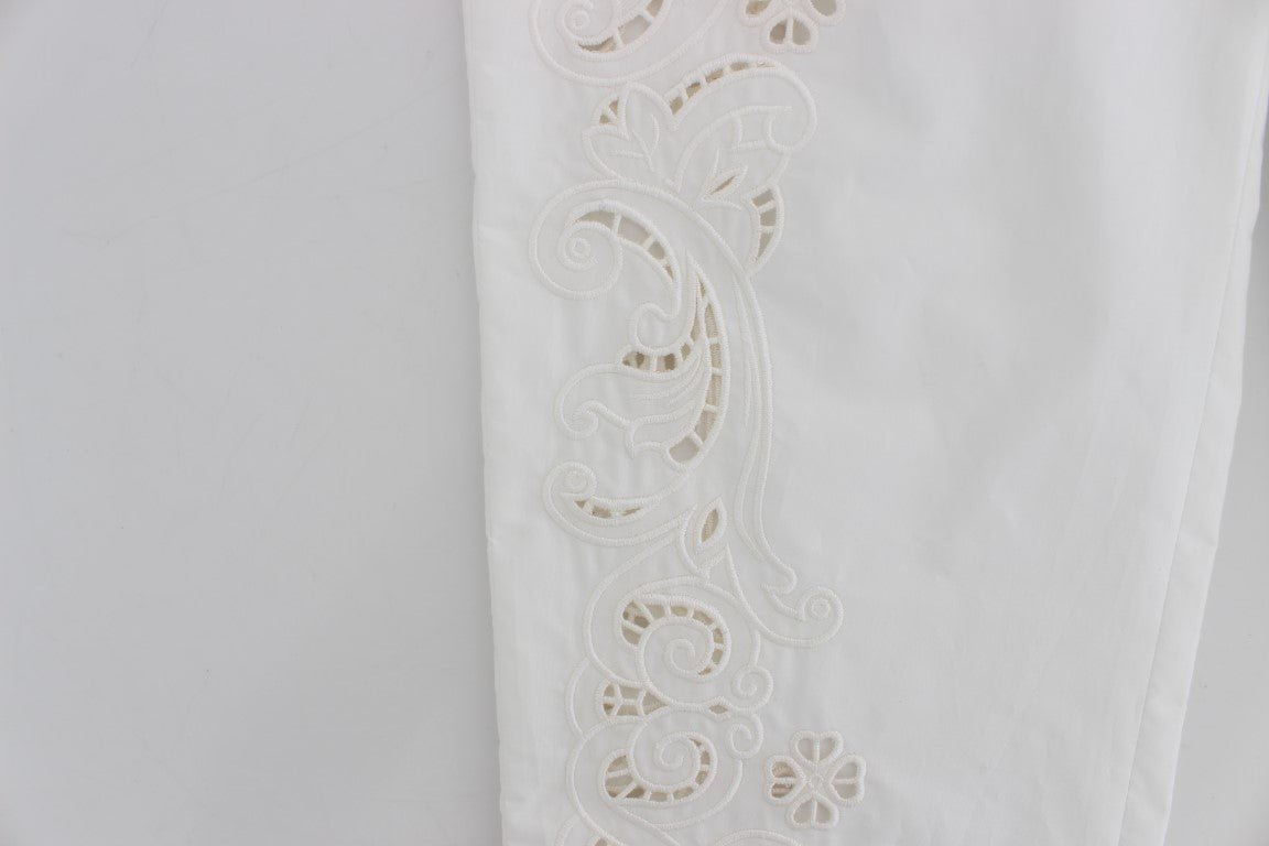 Dolce & Gabbana Elegant White Floral Cutout Dress Pants - Sandy Store ByNet