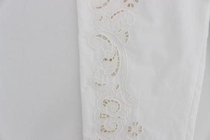 Dolce & Gabbana Elegant White Floral Cutout Dress Pants - Sandy Store ByNet
