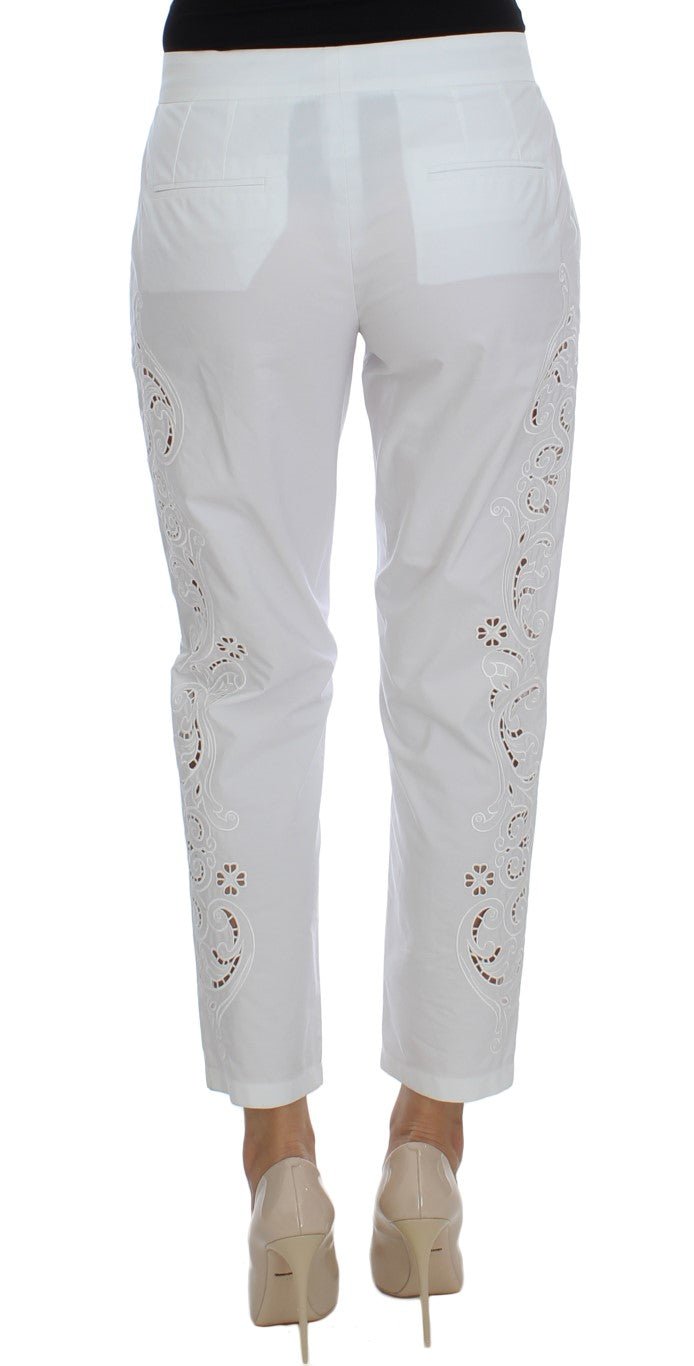 Dolce & Gabbana Elegant White Floral Cutout Dress Pants - Sandy Store ByNet
