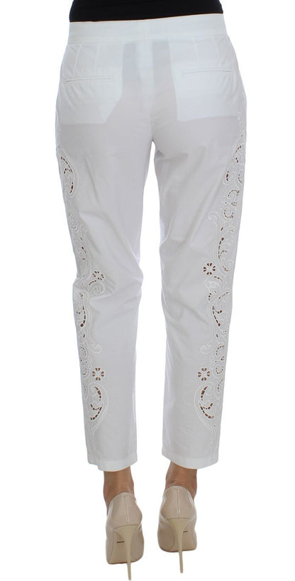 Dolce & Gabbana Elegant White Floral Cutout Dress Pants - Sandy Store ByNet