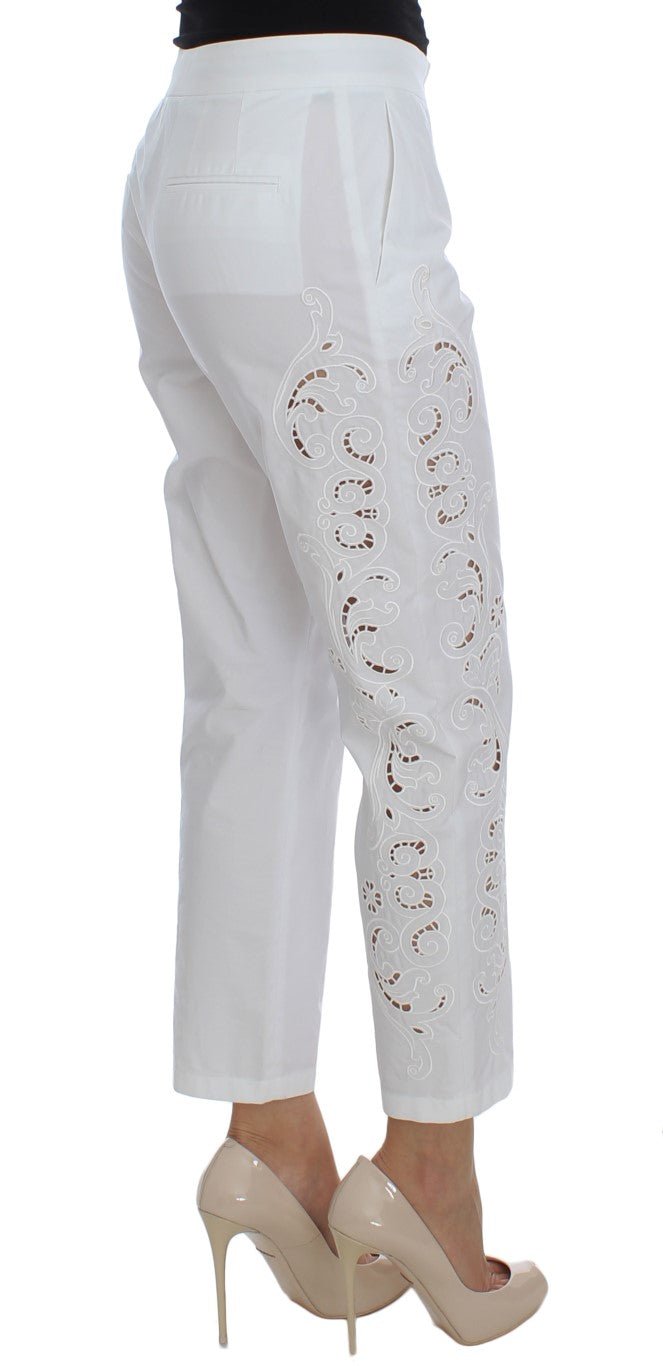 Dolce & Gabbana Elegant White Floral Cutout Dress Pants - Sandy Store ByNet