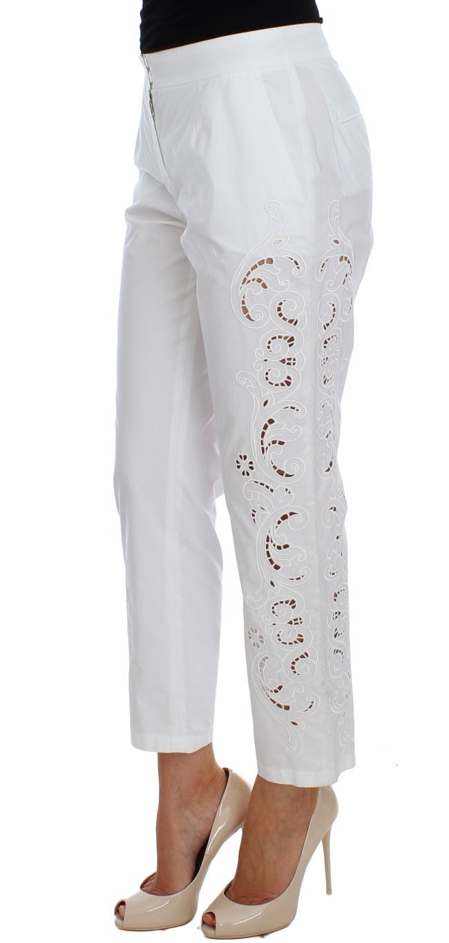 Dolce & Gabbana Elegant White Floral Cutout Dress Pants - Sandy Store ByNet