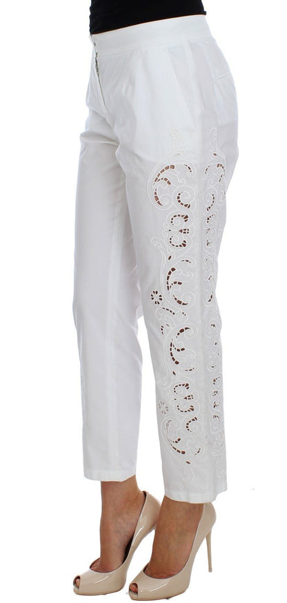 Dolce & Gabbana Elegant White Floral Cutout Dress Pants - Sandy Store ByNet