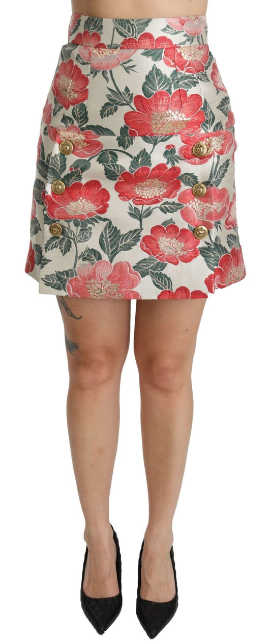 Dolce & Gabbana Elegant White Floral High Waist Skirt - Sandy Store ByNet