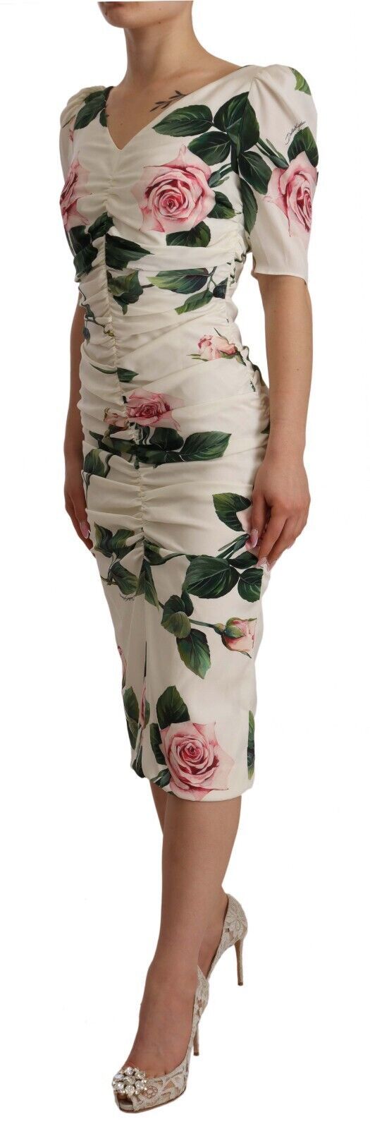Dolce & Gabbana Elegant White Floral Sheath Dress - Sandy Store ByNet
