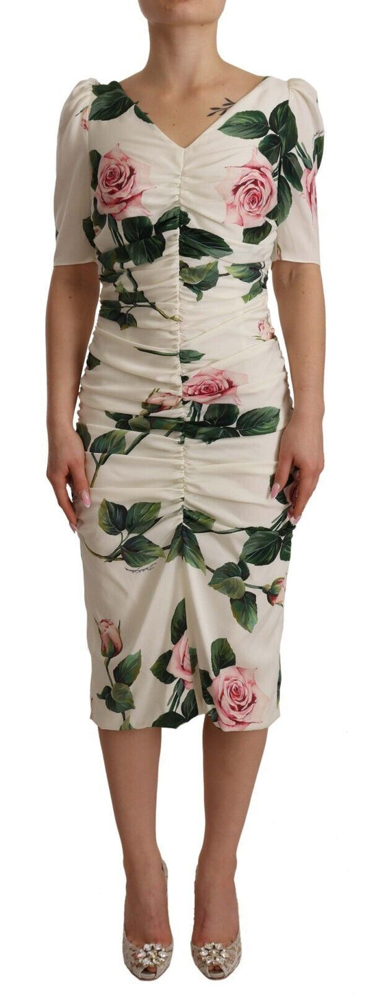 Dolce & Gabbana Elegant White Floral Sheath Dress - Sandy Store ByNet