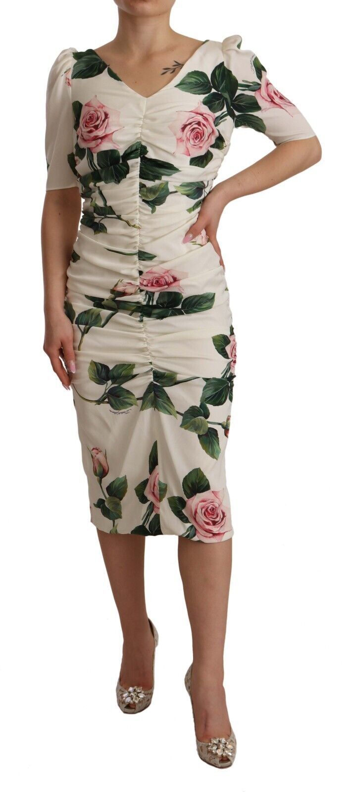 Dolce & Gabbana Elegant White Floral Sheath Dress - Sandy Store ByNet