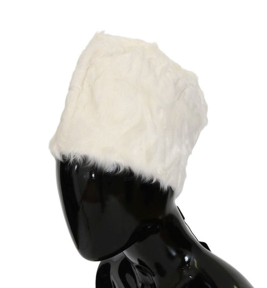 Dolce & Gabbana Elegant White Fur Beanie Luxury Winter Hat - Sandy Store ByNet