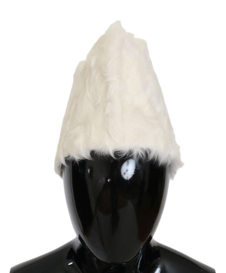 Dolce & Gabbana Elegant White Fur Beanie Luxury Winter Hat - Sandy Store ByNet