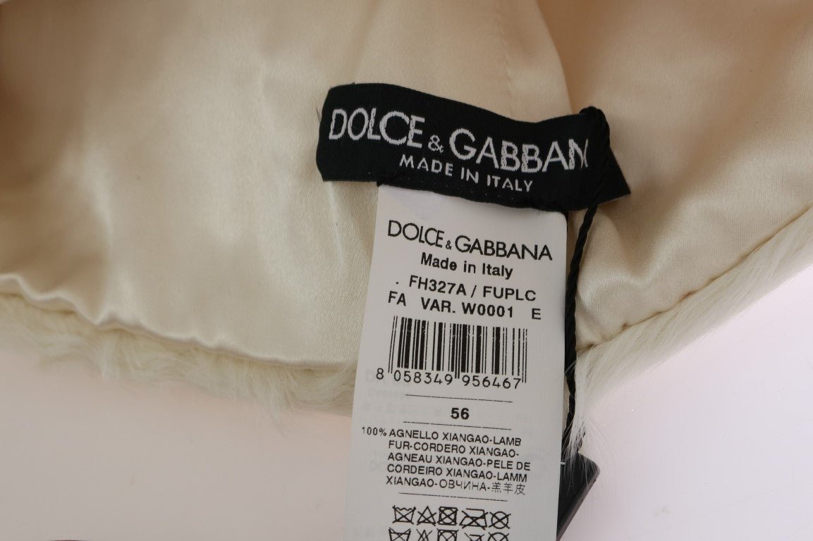 Dolce & Gabbana Elegant White Fur Beanie Luxury Winter Hat - Sandy Store ByNet