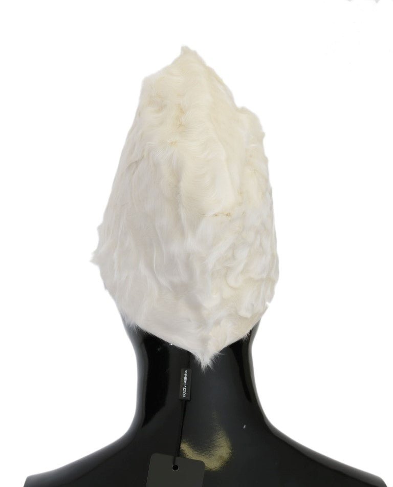 Dolce & Gabbana Elegant White Fur Beanie Luxury Winter Hat - Sandy Store ByNet