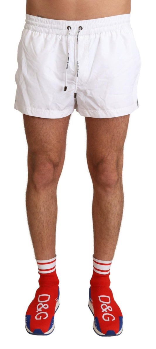 Dolce & Gabbana Elegant White KING Motive Swim Trunks - Sandy Store ByNet