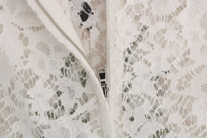 Dolce & Gabbana Elegant White Lace Embellished Mini Blouse - Sandy Store ByNet